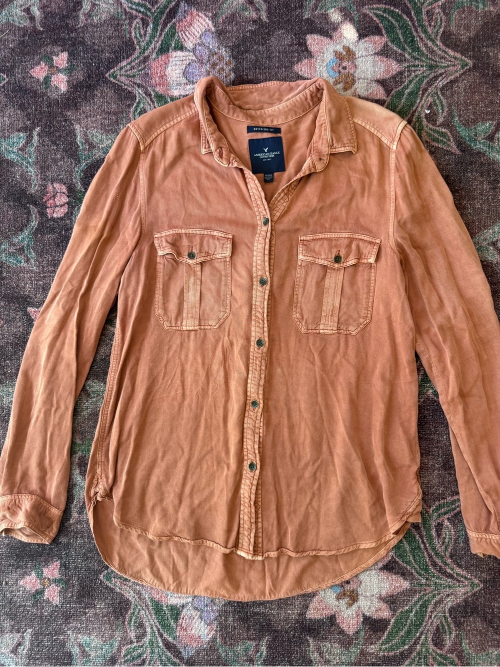 American Eagle Women’s Boyfriend Fig Button-Down Shirt Faded Rust Terracotta - M